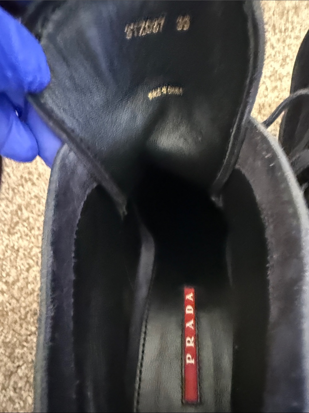 Prada Navy Suede Lace-Up Wedge Ankle Boots - Picture 3 of 6
